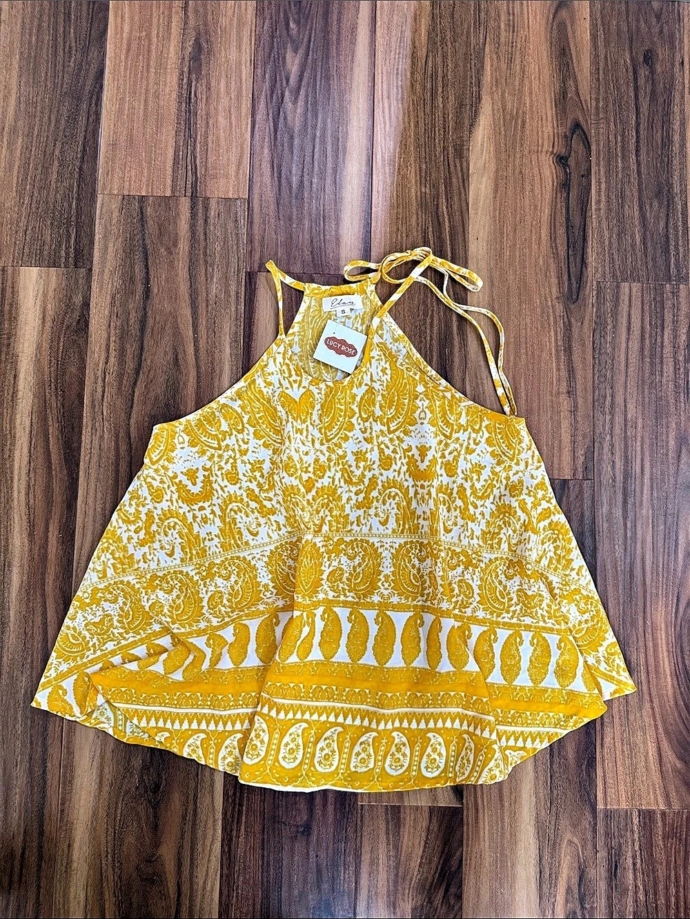 Elan Paisley Halter Tank in Yellow & White